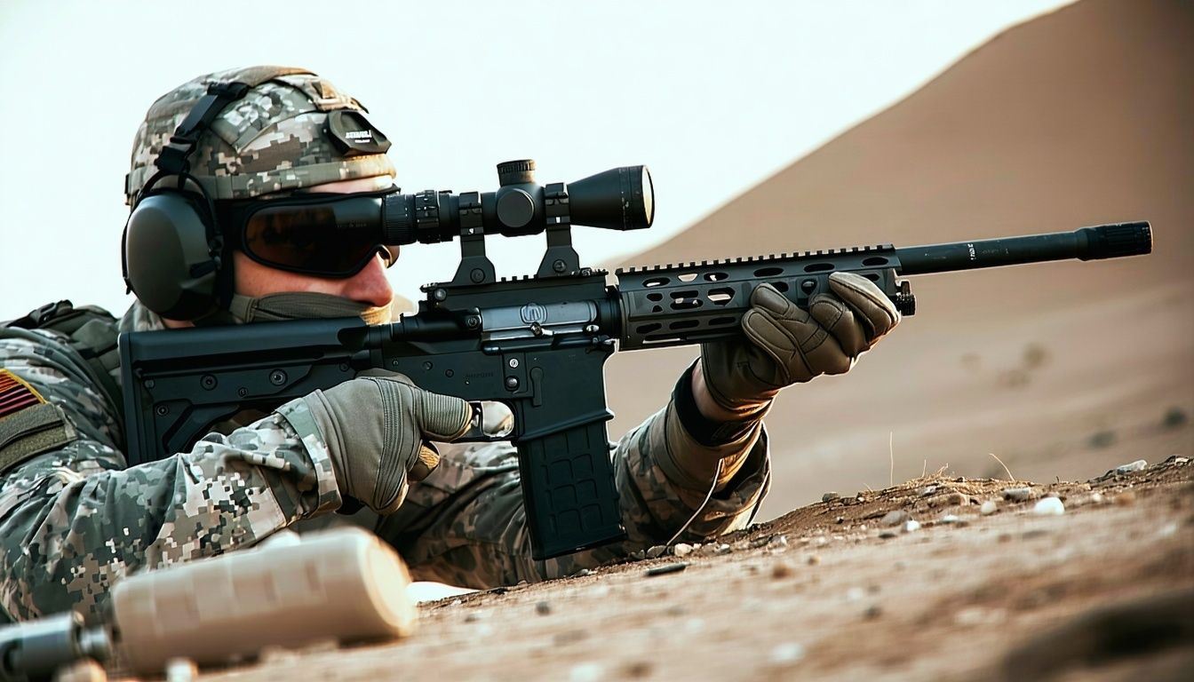 A sniper looking down a rifle scope