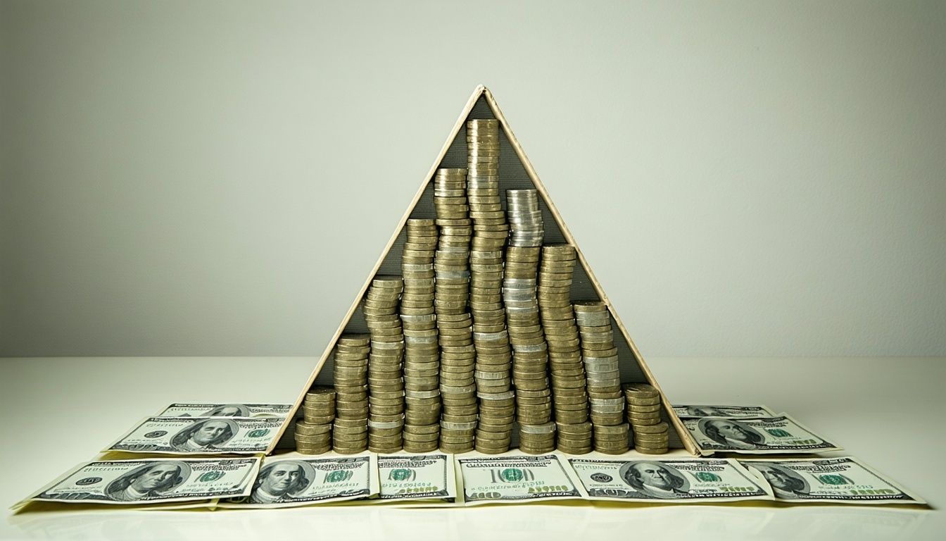 Banknotes stacked into a triangle