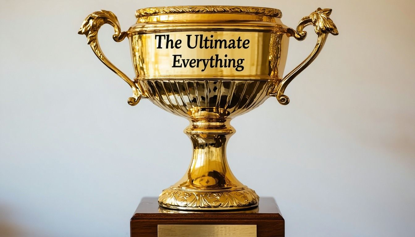 A trophy engraved The Ultimate Everything