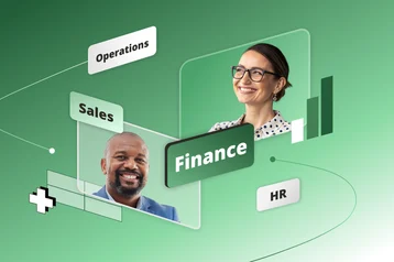 Illustration of sales, HR and operations teams connected to finance