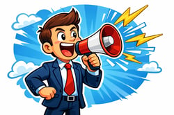 a cartoonish businessman shouting through a megaphone-1