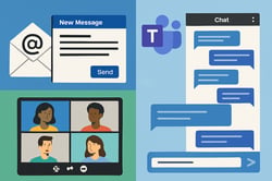 a montage of communication methods including email videoconferencing and Microsoft Teams chat-1