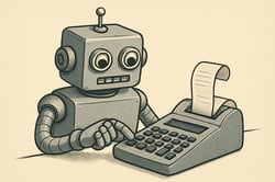 a robot using a calculator with print tape